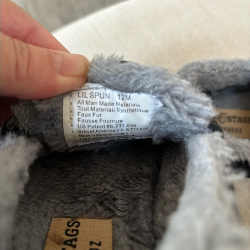 Kids Deer Stags Black Slippers with Plush Gray Lining.